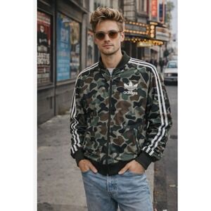 Adidas Originals Track Jacket Mens M Camo Full Zip 3 Stripe Trefoil Superstar